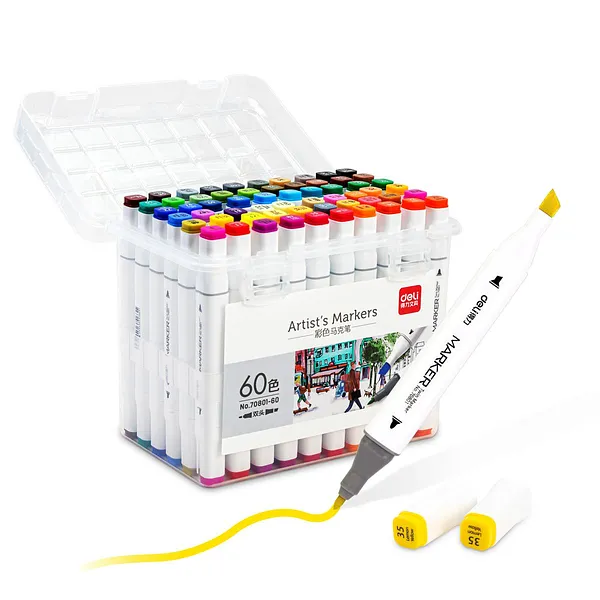 Marcadores Doble Punta para Dibujo, 60 Colores - Deli Artist's Markers