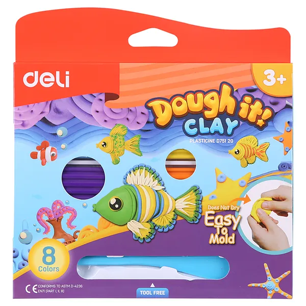 Masilla Infantil Moldeable, 8 Colores - Deli Dough it Clay D75120
