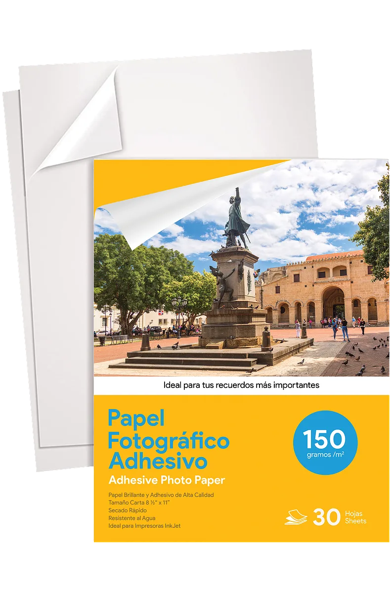 Papel Fotográfico Adhesivo 8 ½" x 11", Brillante, 150 gr,  30 Hojas