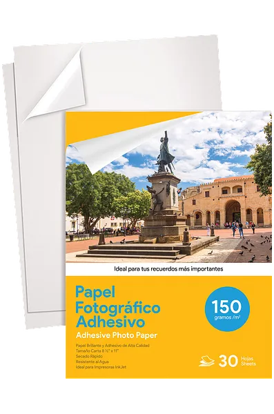 Papel Fotográfico Adhesivo 8 ½" x 11", Brillante, 150 gr,  30 Hojas