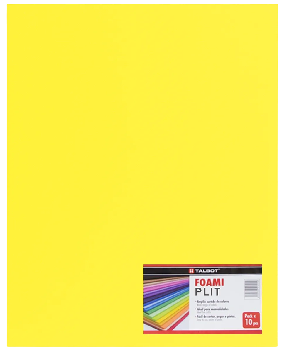 Cartulina Foami Liso 20" x 28" Amarillo, 10 pcs
