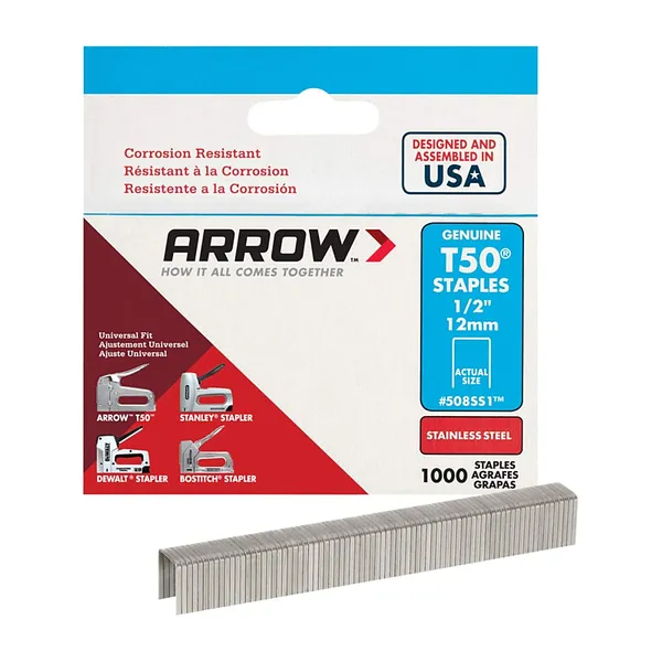 Grapas Arrow T50 de Acero Inoxidable 1/2" x 12 mm #508SS1
