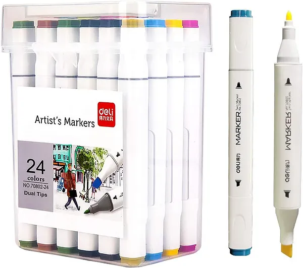 Marcadores Doble Punta para Dibujo, 24 Colores - Deli Artist's Markers