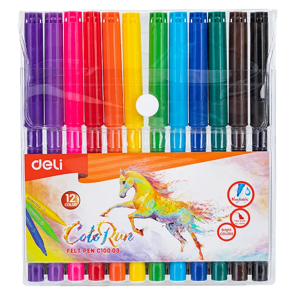 Marcadores Lavables Punta Fina, 12 pcs - Deli Color Run C10003