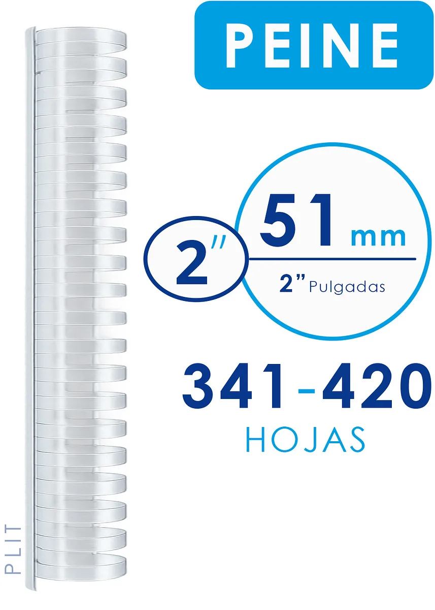 Espiral Plástico Tipo Peine Transparente 51 mm (2") para 420 Hojas, 30 pcs