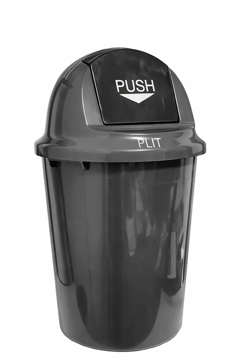 Cesto Plástico Redondo con Tapa Push para Basura, Zafacón Gris