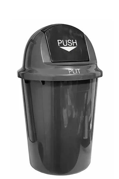 Cesto Plástico Redondo con Tapa Push para Basura, Zafacón Gris