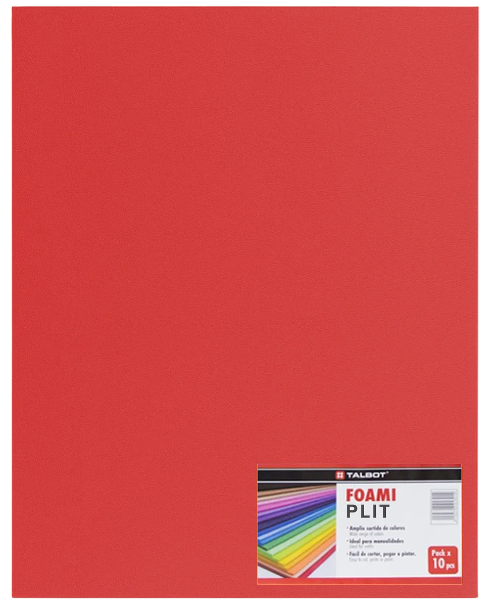 Cartulina Foami Liso 20" x 28" Rojo, 10 pcs - Talbot T-KRCL05