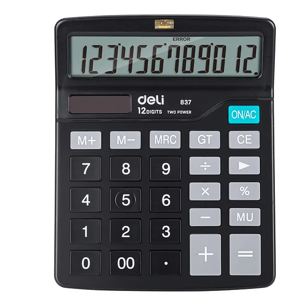 Calculadora Platanera de 12 Dígitos, Negra - Deli Easy 837