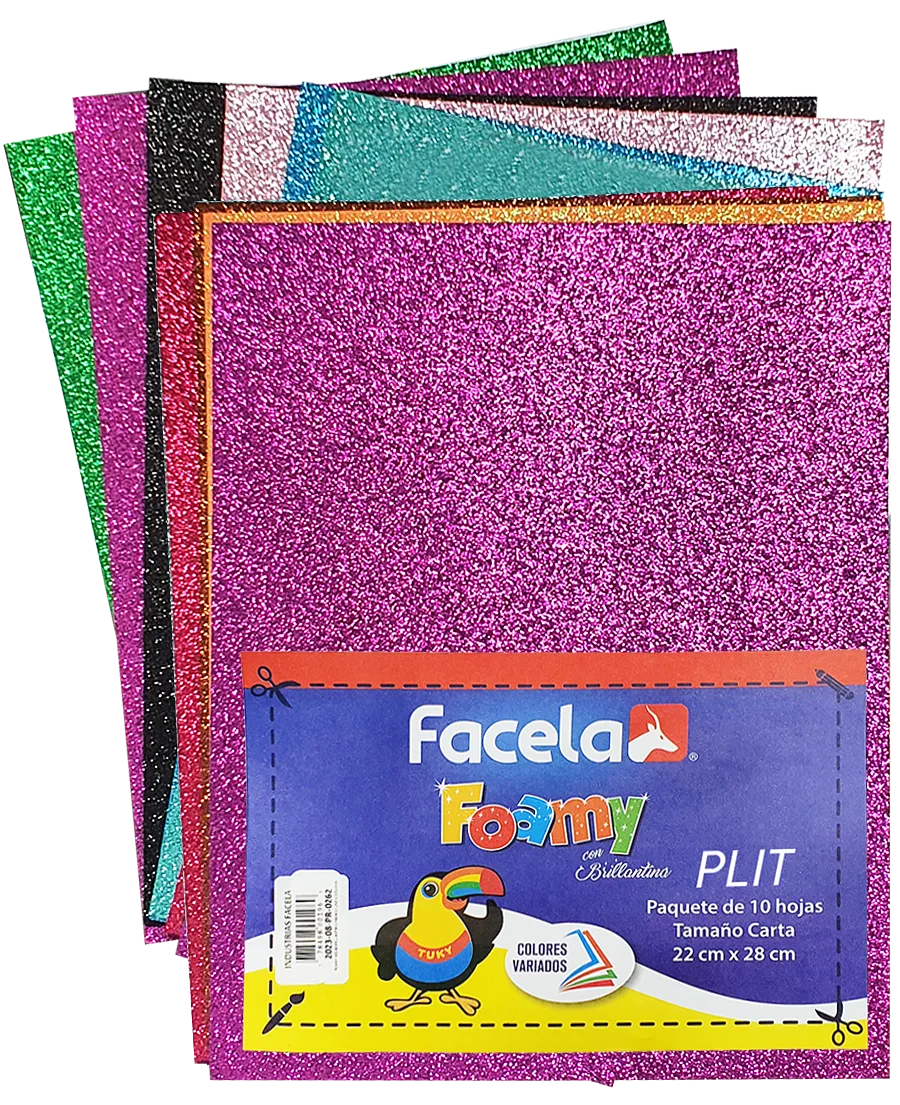 Set de Foamy Facela con Escarcha 8.5" x 11" Colores Surtidos con Brillo, 10 pcs