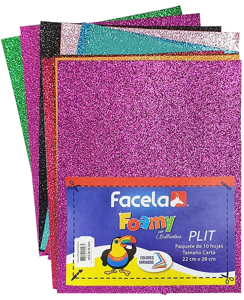 Set de Foamy Facela con Escarcha 8.5" x 11" Colores Surtidos con Brillo, 10 pcs