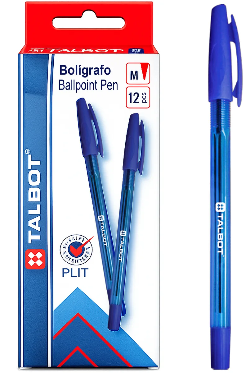 Bolígrafo Ballpoint Pen Mediano Talbot T-03005 Azul, 12 Unidades
