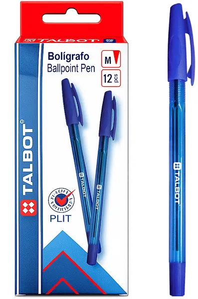 Bolígrafo Ballpoint Pen Mediano Talbot T-03005 Azul, 12 Unidades