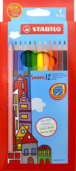 Lápices de Colores Largos para Jóvenes y Adultos STABILO Swans #1877D, 12 Colores