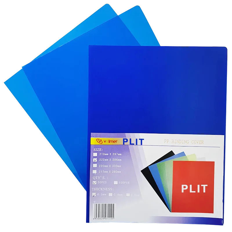 Cubierta Lisa para Encuadernar Plástica, Azul Transparente, 50 pcs