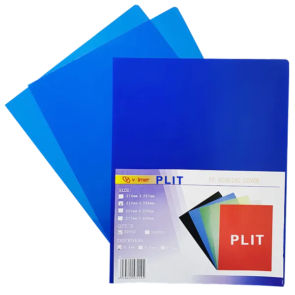 Cubierta Lisa para Encuadernar Plástica, Azul Transparente, 50 pcs