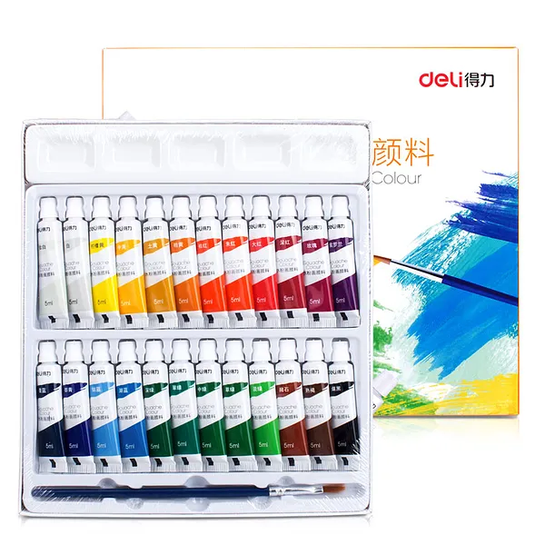 Pintura Témpera de 24 Colores, 5 ml - Deli Gouache Colour 