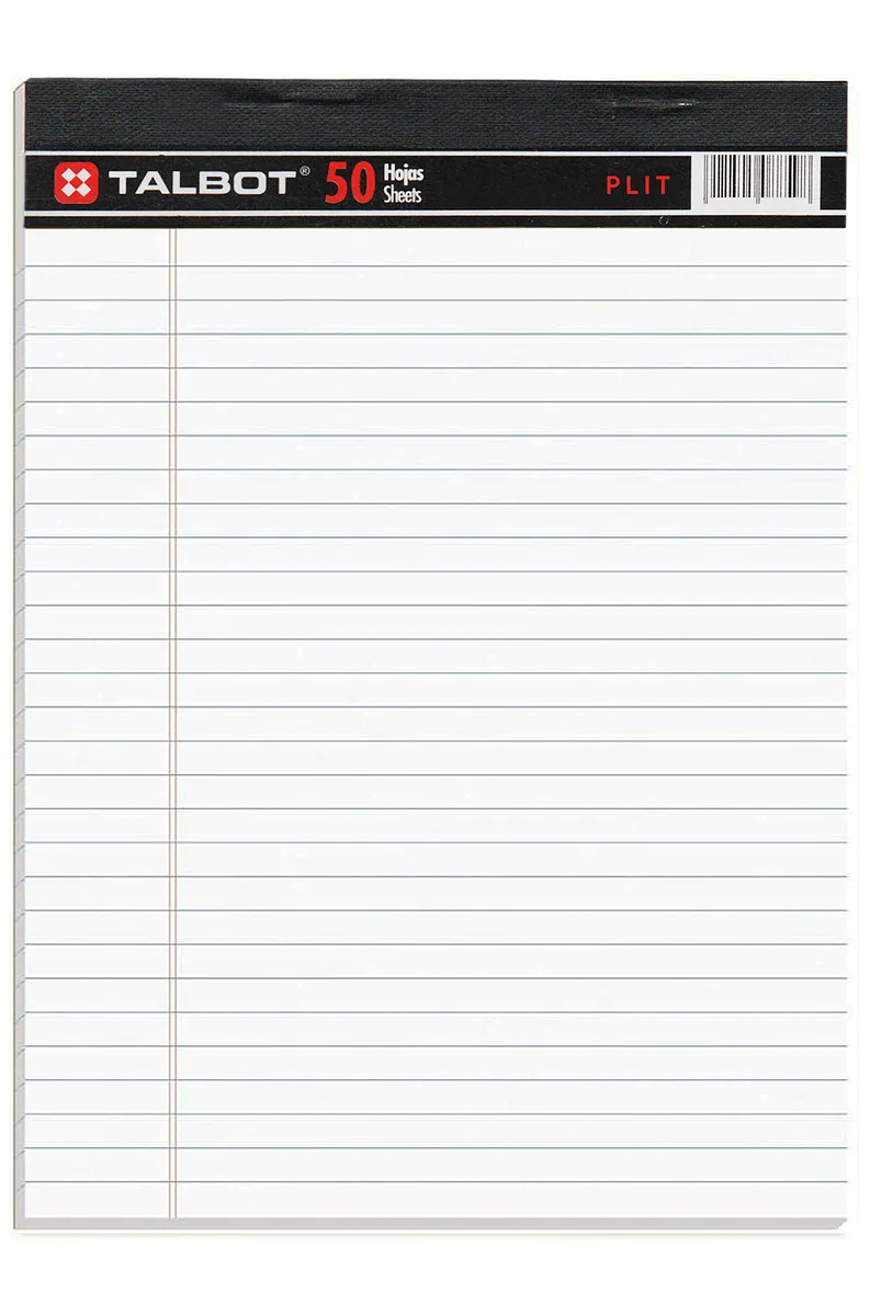 Libreta Rayada Blanca 8.5″ x 11″ de 50 Hojas - Talbot T-76211050PAD-B