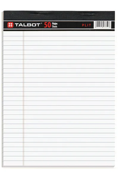 Libreta Rayada Blanca 8.5″ x 11″ de 50 Hojas - Talbot T-76211050PAD-B