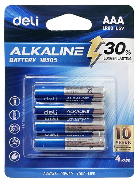 Pila Batería Alcalina AAA 1.5V, 4pcs - Deli LR03