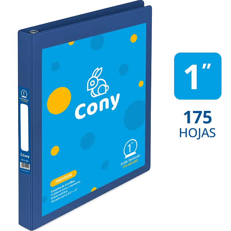 Carpeta Cony de 1" Pulgada con Cover, Azul Oscuro (Navy)
