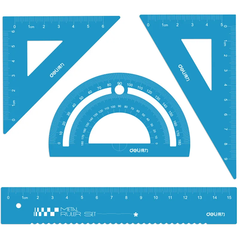 Juego de Reglas Geométricas Metálicas Azul, 4 pcs - Deli VC115 