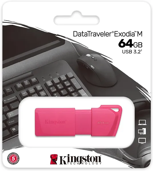 Memoria USB 3.2 de 64GB - Kingston DataTraveler Exodia M, Rosada