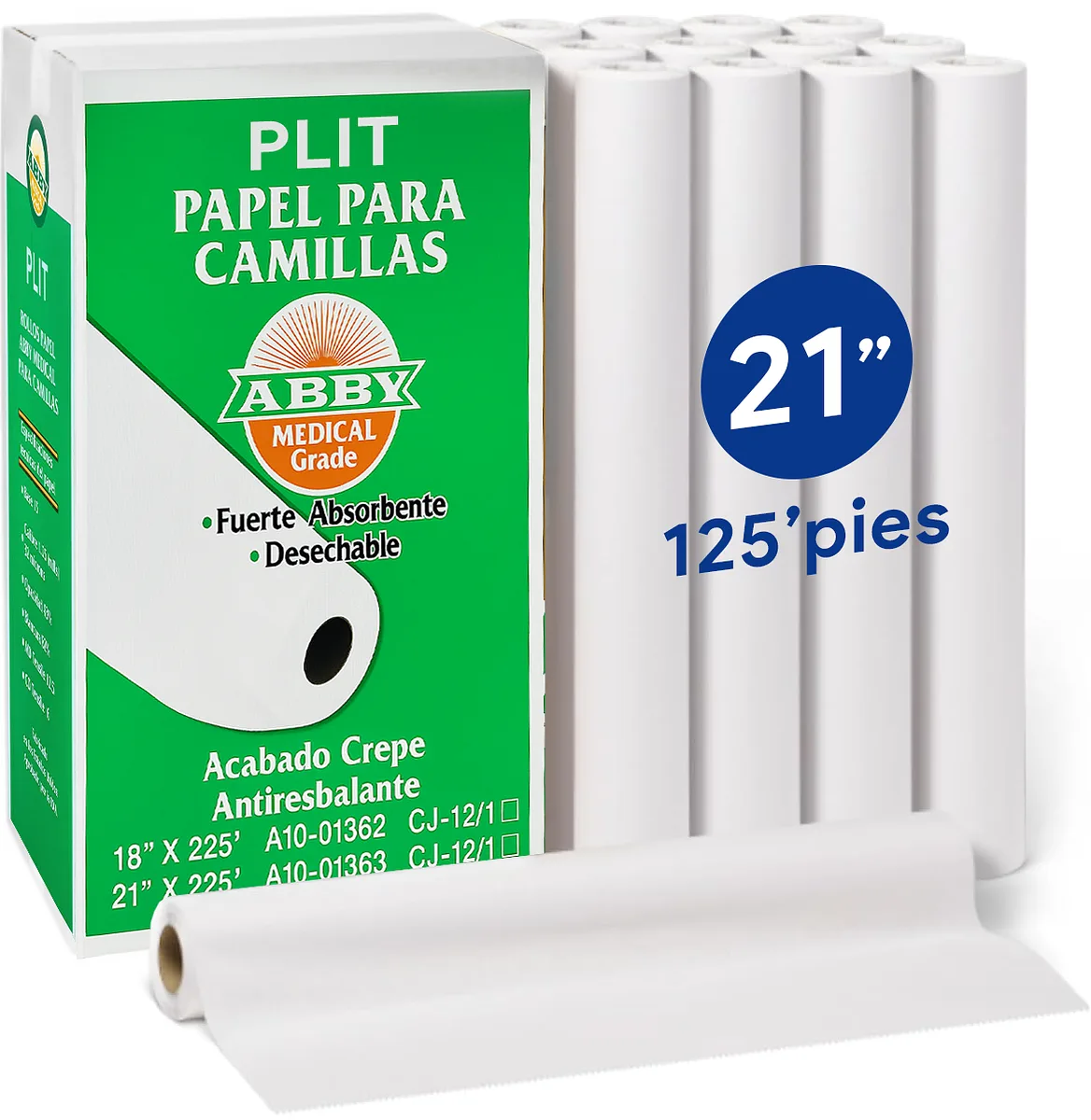 Rollo de Papel 21" x 125' para Camilla y Equipos Médicos Quirúrgicos, Blanco - ABBY Medical Grade A10-01361