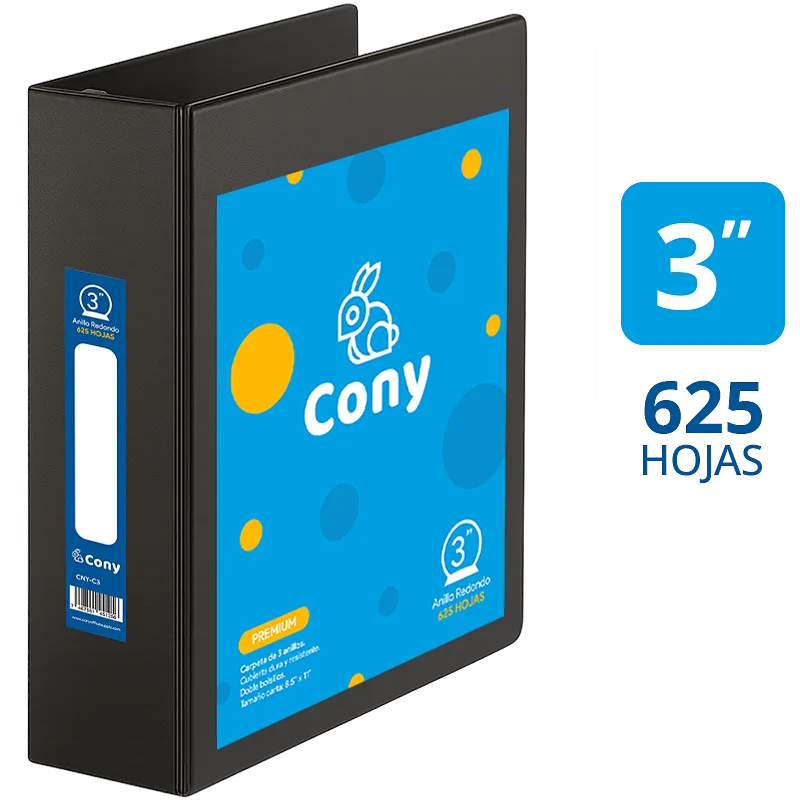 Carpeta Cony de 3" Pulgadas con Cover, Negra
