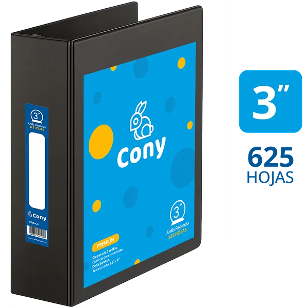 Carpeta Cony de 3" Pulgadas con Cover, Negra