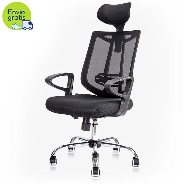Silla Ejecutiva con Cabezal, Malla Negra Deli 4511