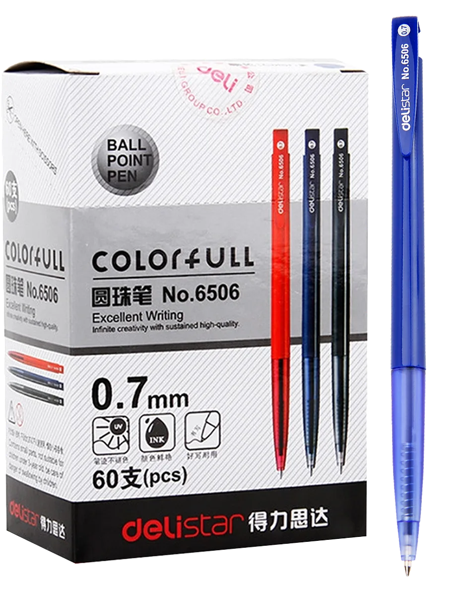 60 PCS - Bolígrafo Retráctil 0.7mm, Azul - Lapicero DeliStar 6506