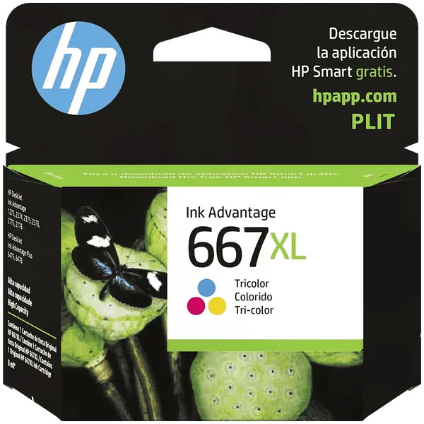 Cartucho de Tinta HP 667XL Tricolor 8ml de Alto Rendimiento Ink Advantage Original #3YM80AL