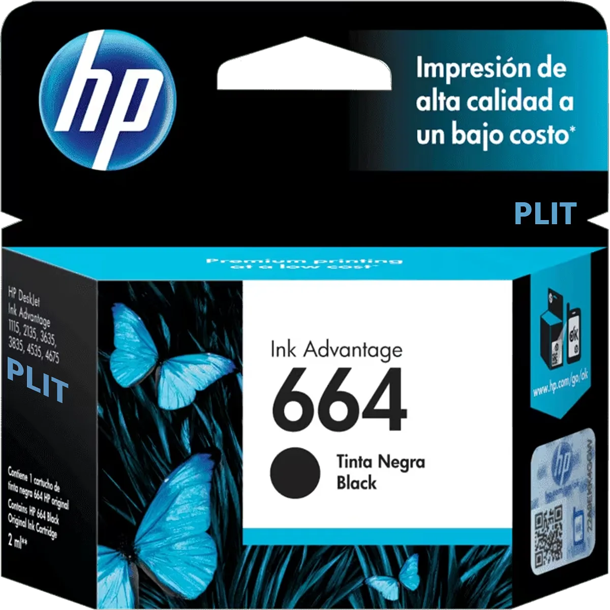 ORIGINAL: Cartucho de Tinta HP 664 (F6V29AL) 2 ml, Negra