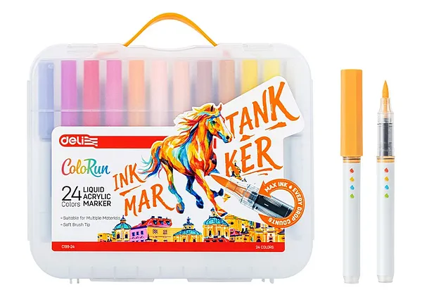 Marcadores Acrílicos Deli ColoRun con Punta de Pincel Flexible Brush Pen, 24 Colores