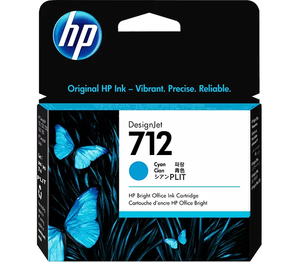 ORIGINAL: Cartucho de Tinta HP 712 (3ED67A) Cyan para Plotter DesignJet, 29 ml