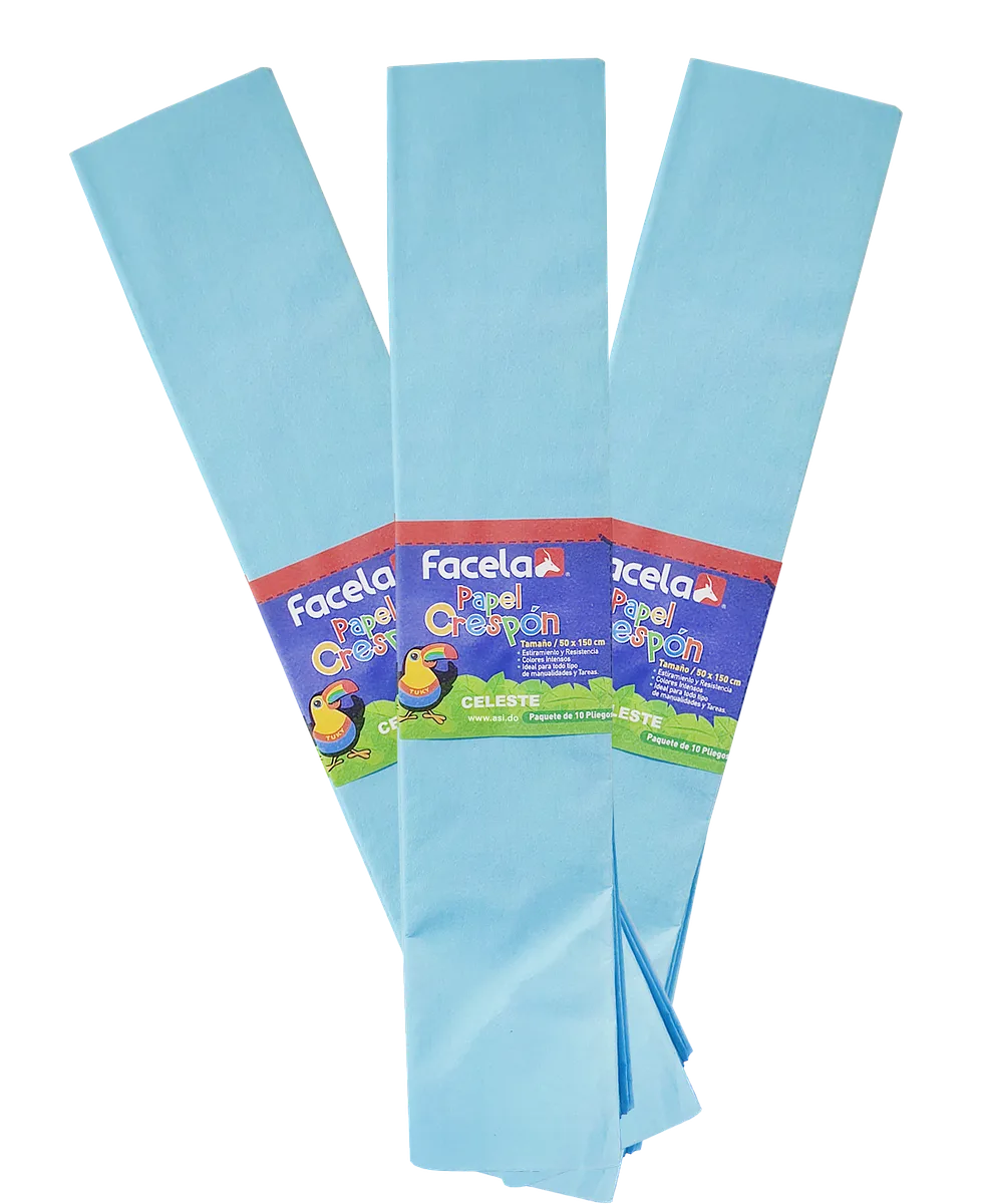 Papel Crepé Azul Cielo, 150 cm - 10 pcs