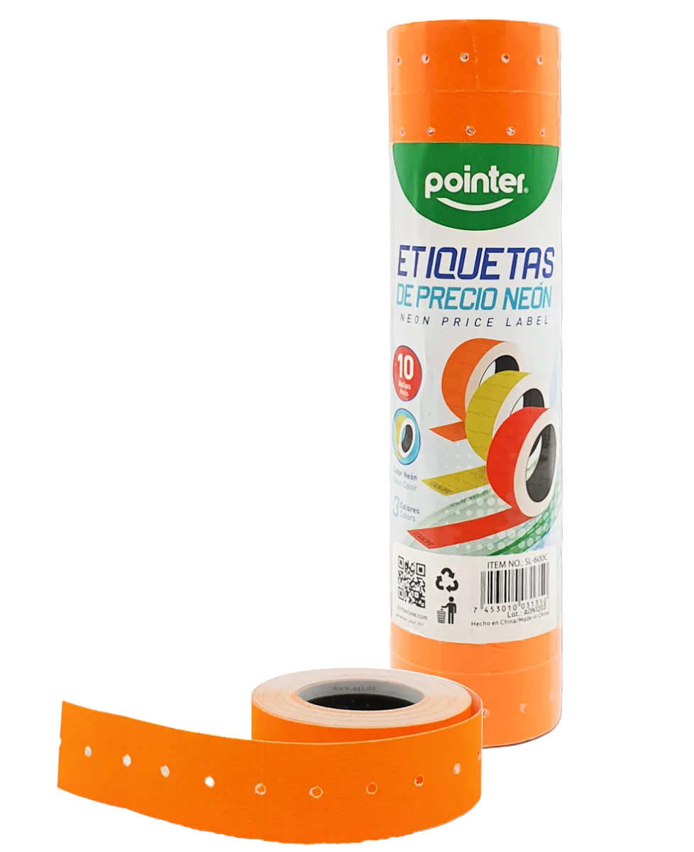 Rollo de Etiquetas para Precios, Naranja Neón - Pointer SL-600W 