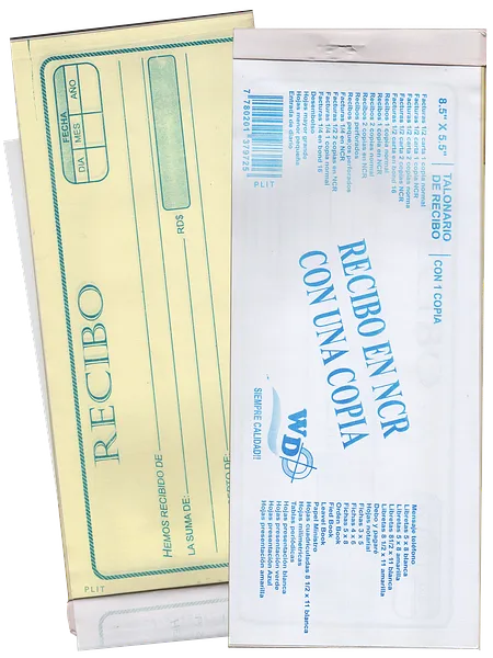 Talonario de Recibo Grande 8.3" x  3.3", CON 1 COPIA NCR