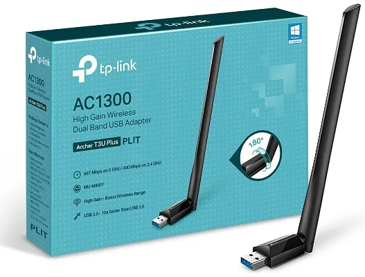 Adaptador USB Wi-Fi 5 TP-Link Archer T3U Plus AC1300 Banda Dual de Alta Ganancia