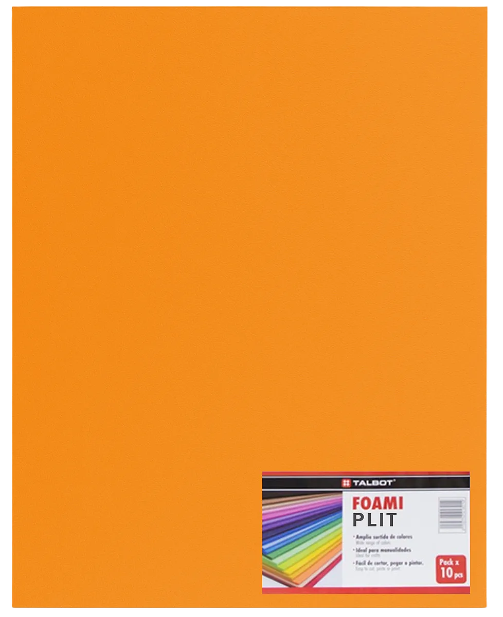Cartulina Foami Liso 20" x 28" Naranja, 10 pcs