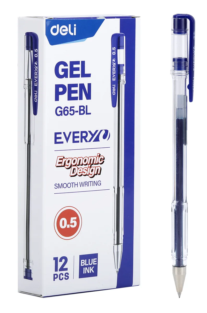 Bolígrafo de Gel Ergonómico Deli Every 0.5 mm Azul, 12 Unidades