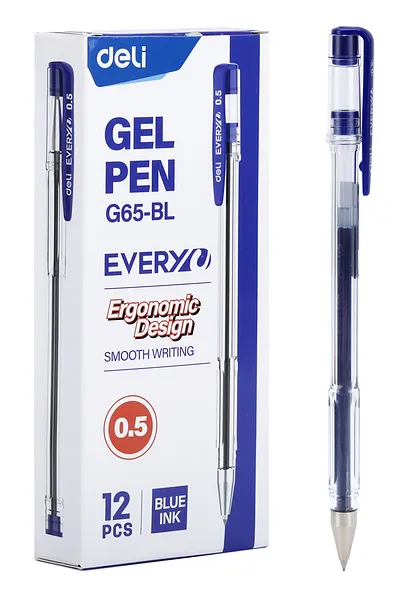 Bolígrafo de Gel Ergonómico Deli Every 0.5 mm Azul, 12 Unidades