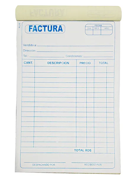 Talonario de Factura Grande  5 ½” x 8 ½”, CON 1 COPIA NCR