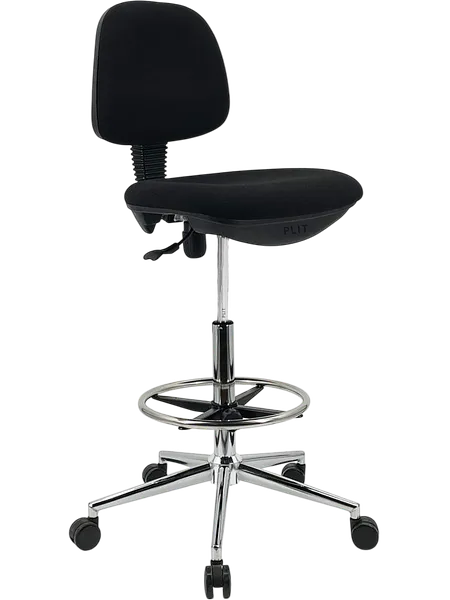 Silla de Cajero con Base de Metal y Ruedas para Banca, Negra