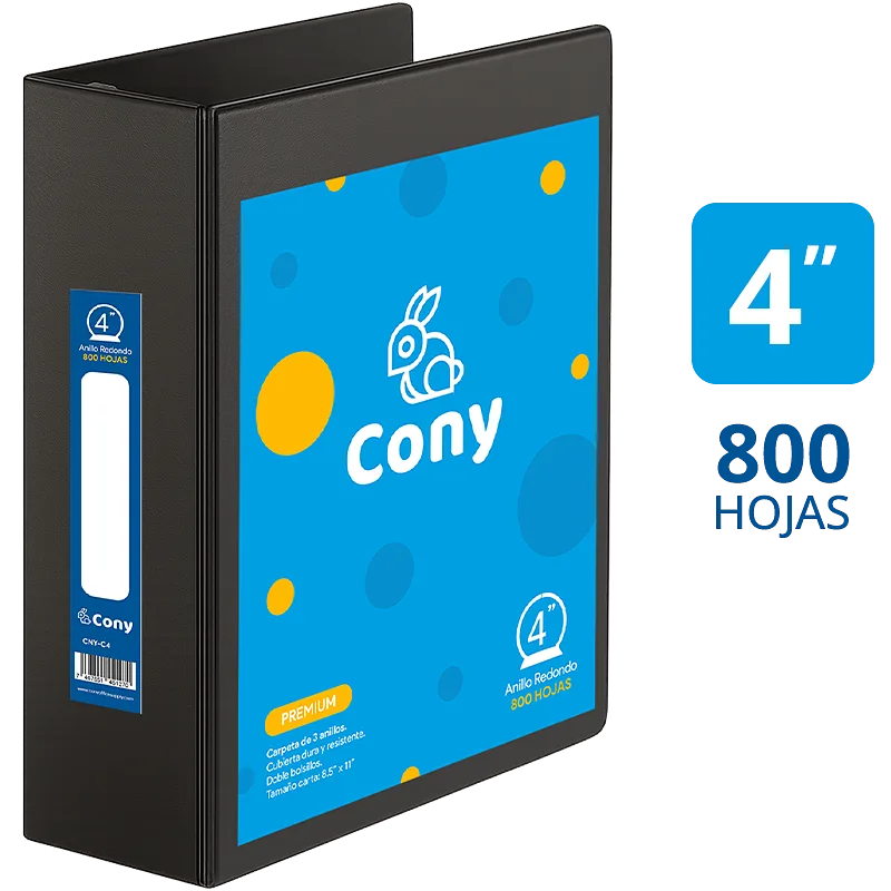Carpeta Cony de 4" Pulgadas con Cover, Negra