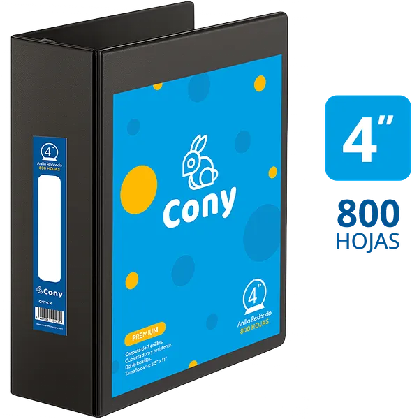 Carpeta Cony de 4" Pulgadas con Cover, Negra