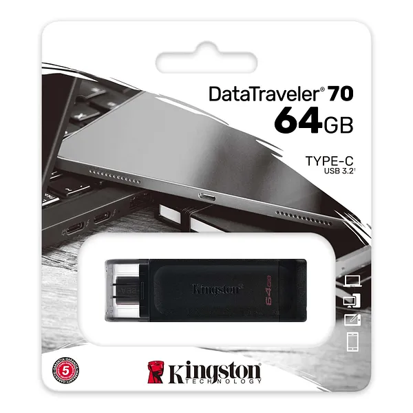 Memoria USB Tipo C 3.2 de 64GB - Kingston DataTraveler 70 USB-C