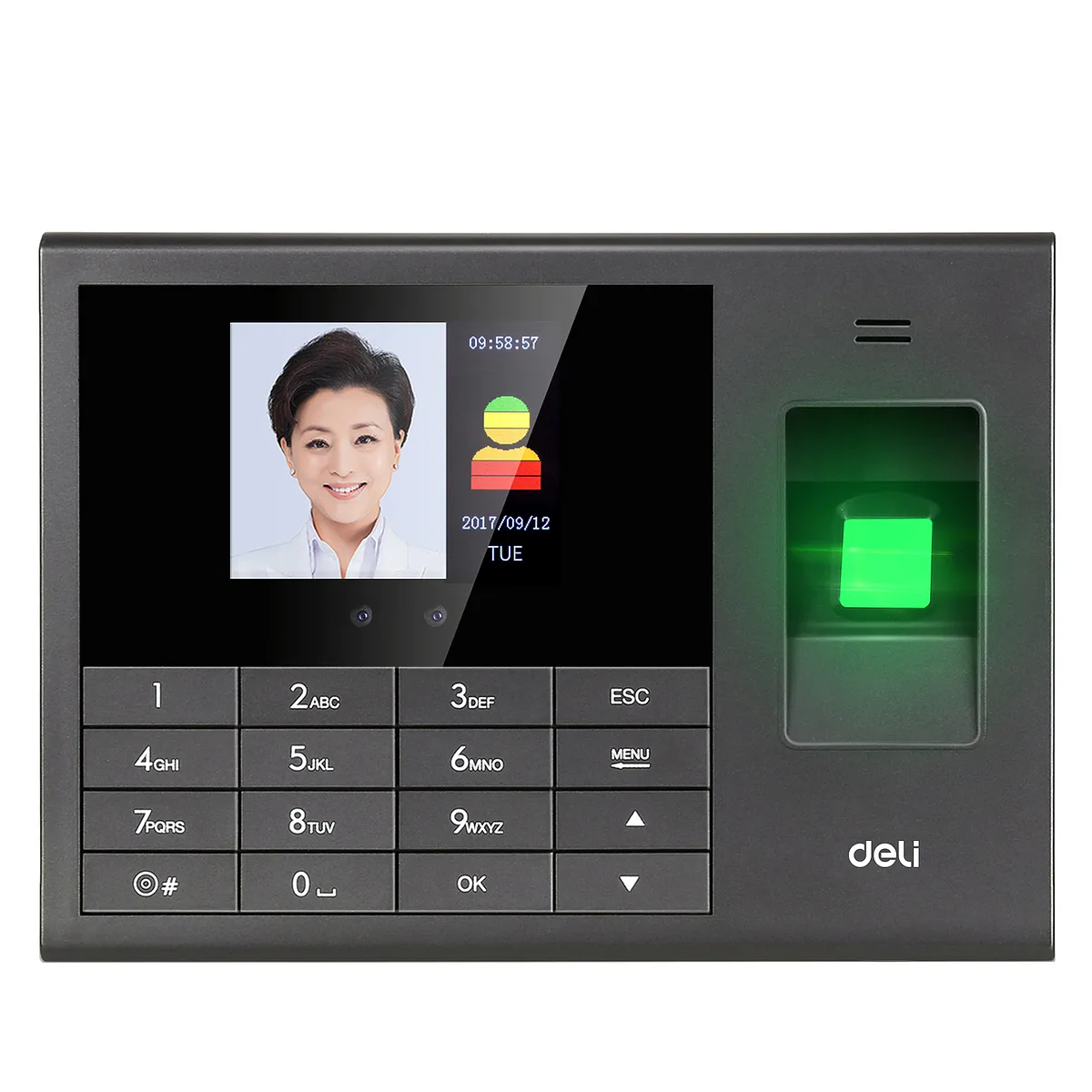 Ponchador Biométrico de Control de Acceso con Lector de Huella y Reconocimiento Facial Deli 3765