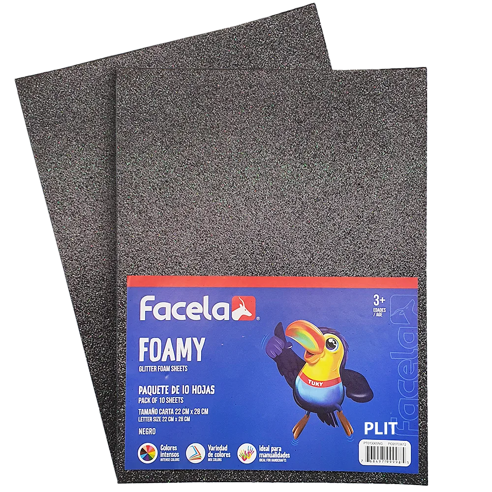 Foamy Escarchado con Brillo 9" x 12", Color Negro, 10 Hojas